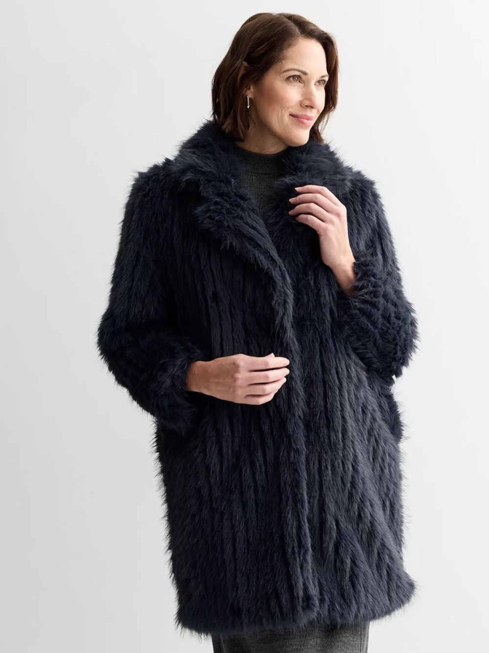 Kohls Farmers Market Navy Faux Fur Coat Medium NWT